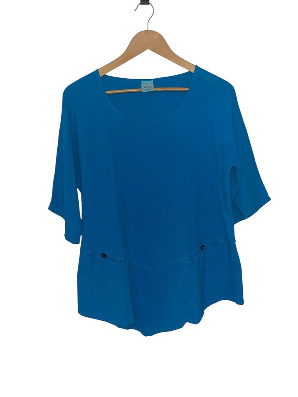 Manta del Lago Cotton Gauze Asymmetrical Tunic Turquoise Blue Pointed Hem Size M